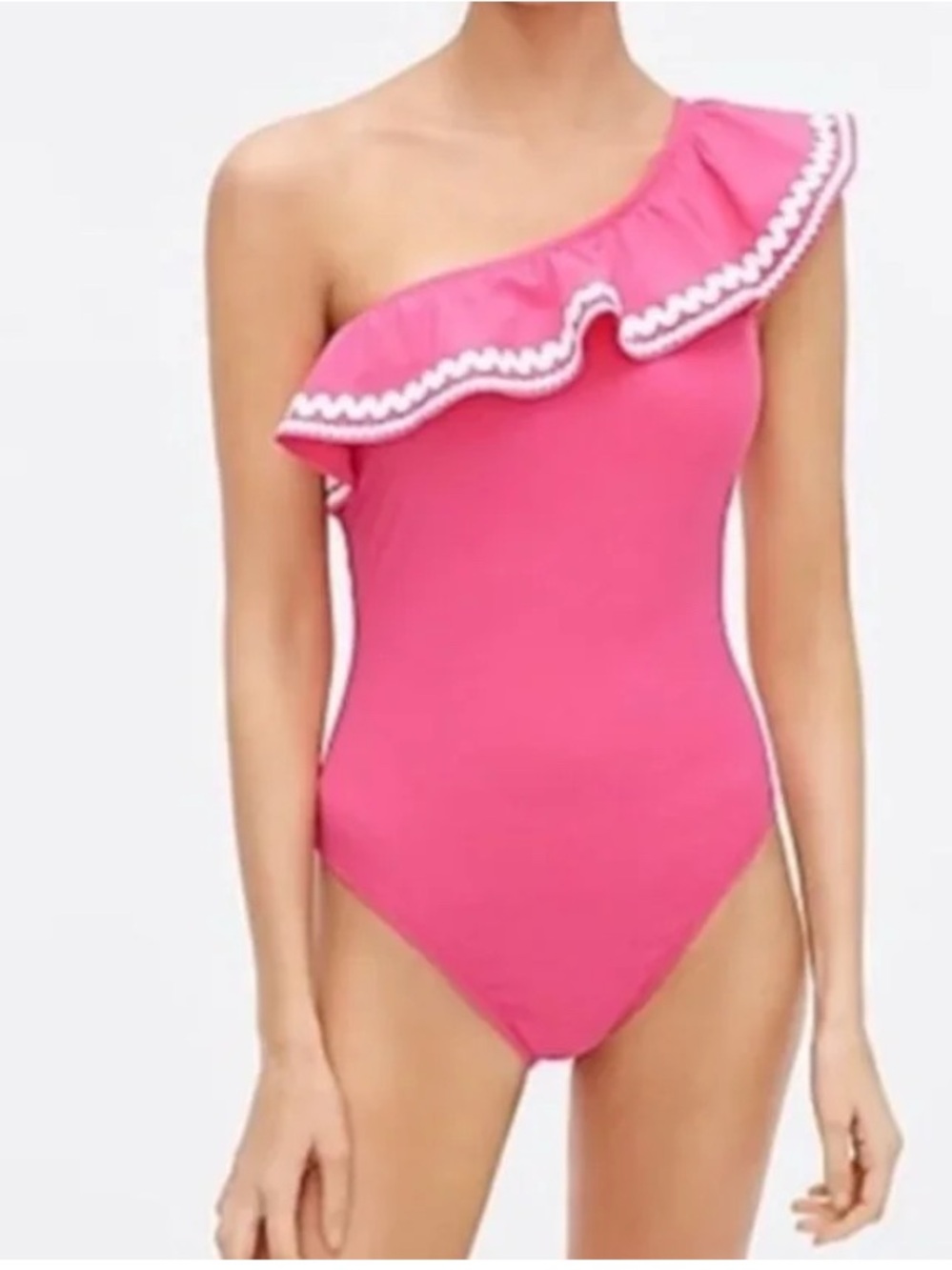 J. Crew NWT Women’s One-Piece Swimsuit with Ruffle One-Shoulder - Pink Size 6